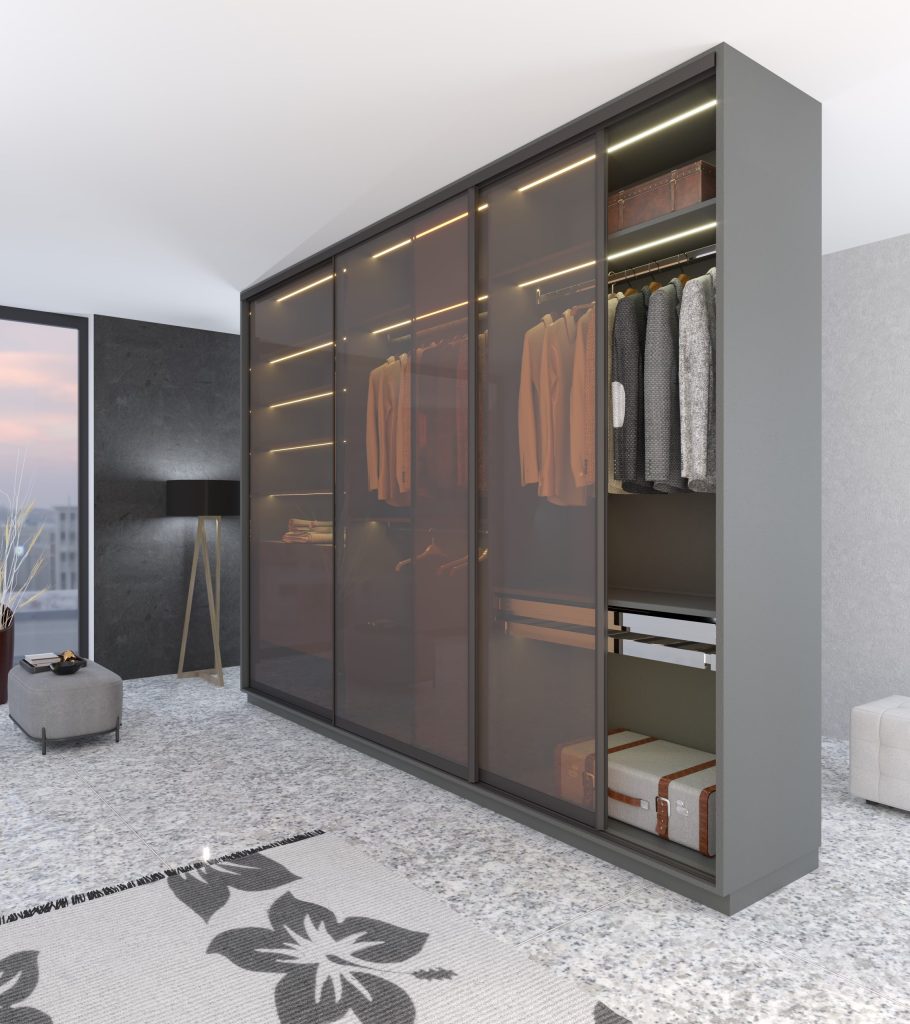 Pearl Design Collection: 4-Door Transparent Glass Sliding Door Wardrobe Desing by SLIDO